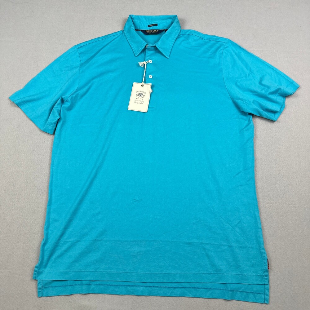 Polo Golf Ralph Lauren Shirt Men XL Aqua Blue Solid Vintage Lisle Cotton Polo